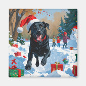 Zwarte Labrador Kerst Sneeuwlandschap Magneet (Voorkant)