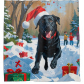 Zwarte Labrador Kerst Sneeuwscène  Douchegordijn (Voorkant)