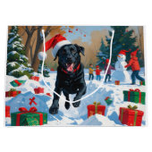 Zwarte Labrador Kerst Sneeuwscène Groot Cadeauzakje (Voorkant)