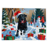 Zwarte Labrador Kerst Sneeuwscène Groot Cadeauzakje (Achterkant)