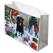 Zwarte Labrador Kerst Sneeuwscène Groot Cadeauzakje (Achterkant Gekanteld)