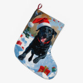 Zwarte Labrador Kerst Sneeuwscène  Grote Kerstsok (Voorkant (Hangend))
