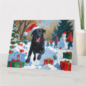 Zwarte Labrador Kerst Sneeuwscène  Kaart (Voorkant)