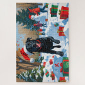Zwarte Labrador Kerst Sneeuwscène  Legpuzzel (Verticaal)