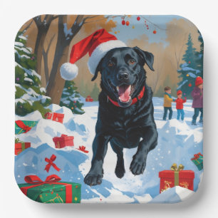 Zwarte Labrador Kerst Sneeuwscène  Papieren Bordje