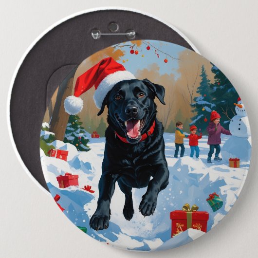 Zwarte Labrador Kerst Sneeuwscène  Ronde Button 6,0 Cm (Voorkant /achterkant)