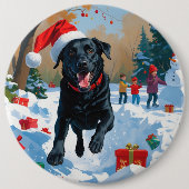 Zwarte Labrador Kerst Sneeuwscène  Ronde Button 6,0 Cm (Voorkant)