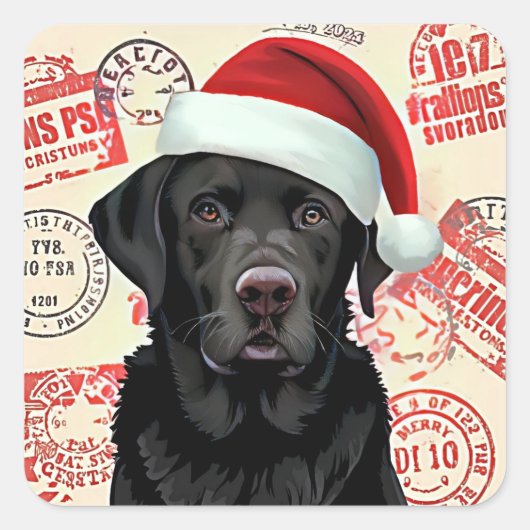 Zwarte labrador kerst vierkante sticker (Voorkant)
