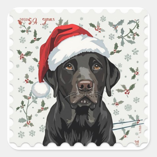 Zwarte labrador kerst vierkante sticker (Voorkant)