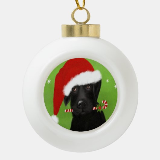 Zwarte labrador - Kerstadehond keramisch versierin Keramische Bal Ornament (Voorkant)