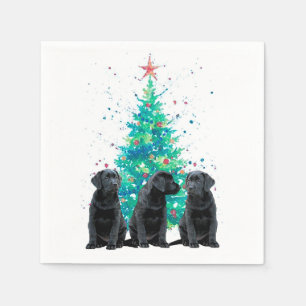 Zwarte Labrador Kerstboom Schattigee hond Puppy Servet