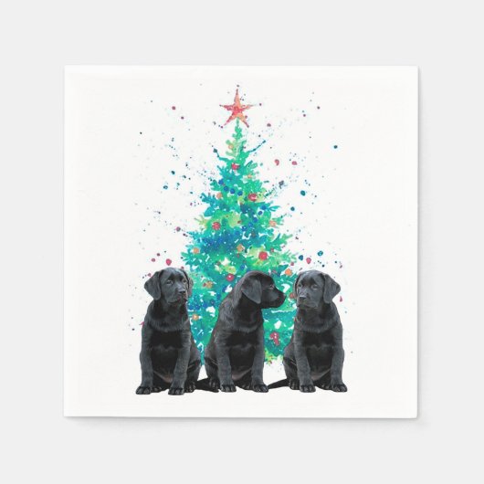 Zwarte Labrador Kerstboom Schattigee hond Puppy Servet (Voorkant)