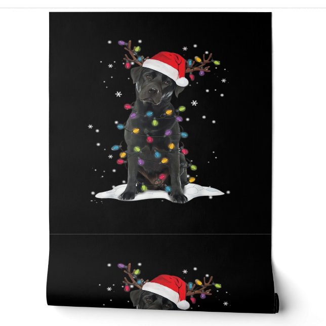 Zwarte Labrador Kersthond Kerstboom Licht Klasse Behang (Afrollen)