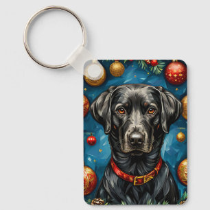 Zwarte Labrador Kersthond Kerstcadeau Sleutelhanger