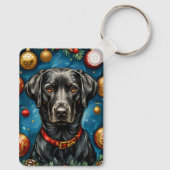 Zwarte Labrador Kersthond Kerstcadeau Sleutelhanger (Achterkant)