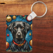 Zwarte Labrador Kersthond Kerstcadeau Sleutelhanger (Achterkant)