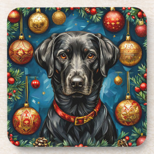 Zwarte Labrador Kersthond Kerstvakantie Tafelontwe Bier Onderzetter