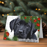 Zwarte Labrador-kerstkaart Feestdagen Kaart<br><div class="desc">Zwarte Kerstmis- en feestkaarten van het Laboratorium personaliseren zich aan de binnenkant met uw aangepast bericht.</div>