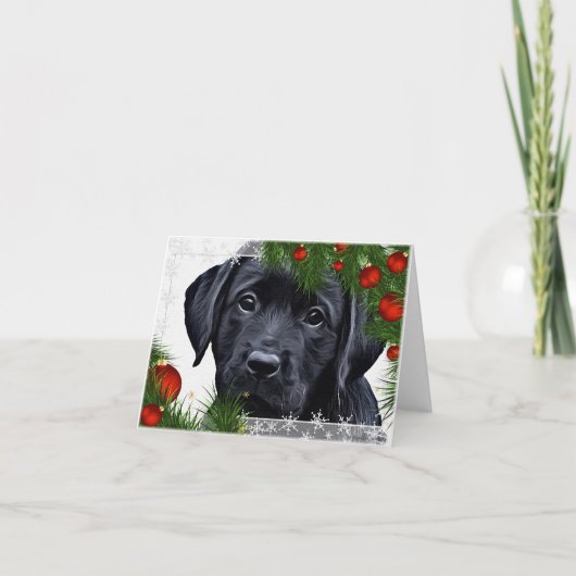 Zwarte Labrador-kerstkaart Feestdagen Kaart (Voorkant)