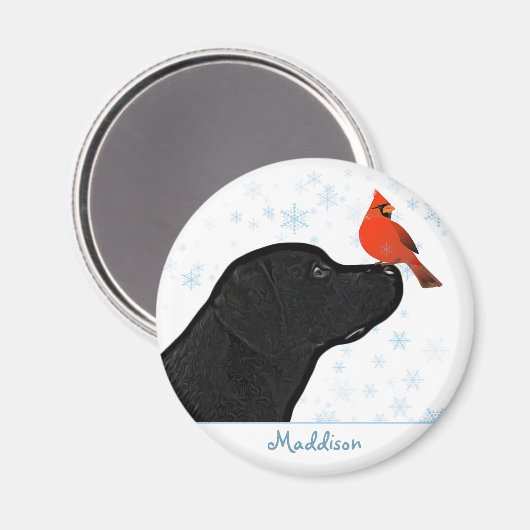 Zwarte labrador kerstkardinaal - Cute Dog Magneet (Voorkant / Achterkant)