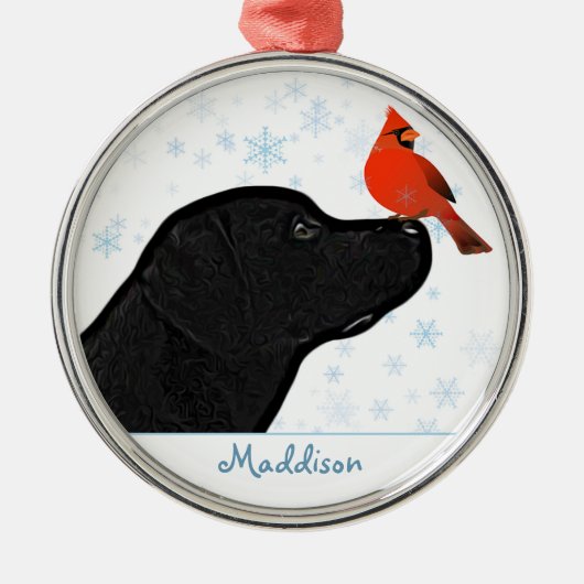 Zwarte labrador kerstkardinaal - Cute Dog Metalen Ornament (Voorkant)