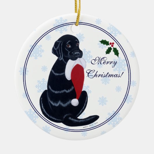 Zwarte labrador kerstkerstkerstkerstkerstkerstman keramisch ornament (Voorkant)