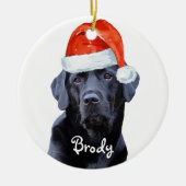 Zwarte labrador kerstkerstkerstkerstman keramisch ornament (Voorkant)
