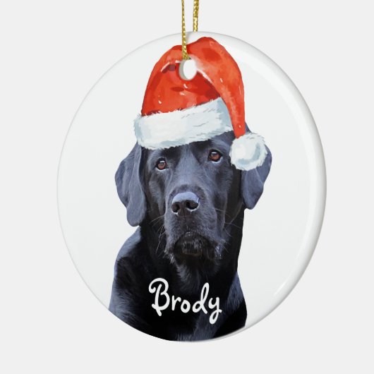 Zwarte labrador kerstkerstkerstkerstman keramisch ornament (Links)