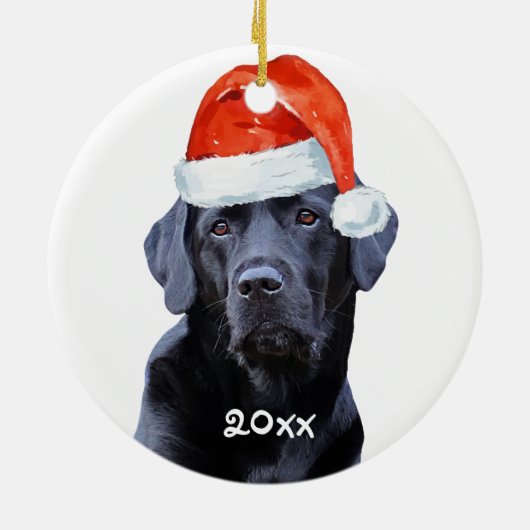 Zwarte labrador kerstkerstkerstkerstman keramisch ornament (Achterkant)