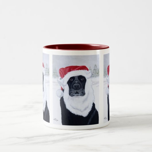 Zwarte labrador kerstkerstkerstschilderij tweekleurige koffiemok (Center)