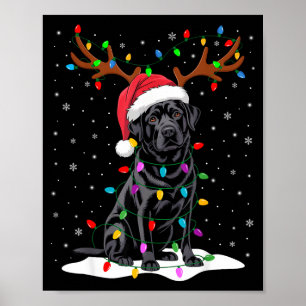 Zwarte Labrador Kerstman Hoed Rendier Boom Lichtje Poster