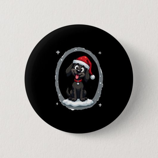 Zwarte Labrador Kerstmis Kerstman Hoed Kerst Pyjam Ronde Button 5,7 Cm (Voorkant)