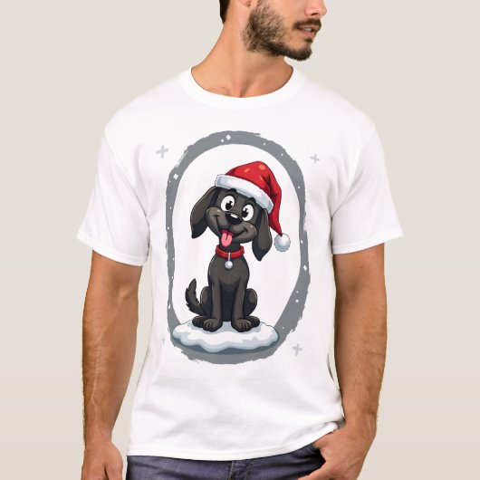 Zwarte Labrador Kerstmis Kerstman Hoed Kerst Pyjam T-shirt (Voorkant)