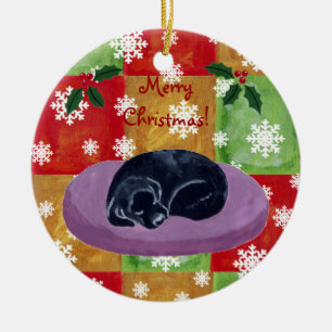 Zwarte labrador kerstmozaïeksneeuwvlok keramisch ornament