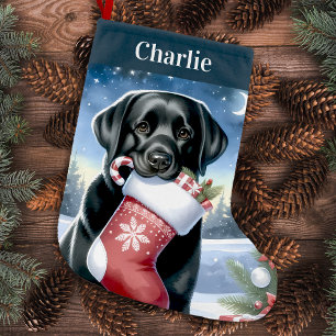 Zwarte labrador kerststomen kleine kerstsok
