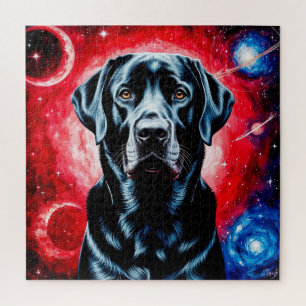Zwarte Labrador Kosmisch Portret Cadeau voor Honde Legpuzzel