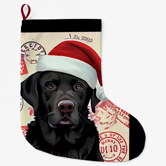 Zwarte labrador kous grote kerstsok (Voorkant)