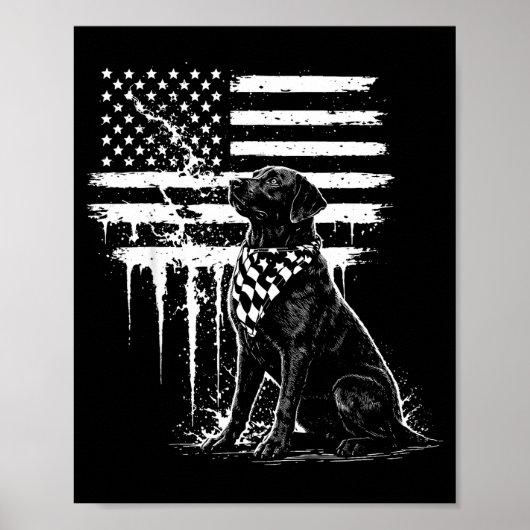 Zwarte Labrador Lab Amerikaanse Vlag Illustratie Poster (Voorkant)