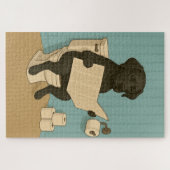 Zwarte labrador lezen krant op het toilet legpuzzel (Horizontaal)