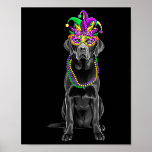 Zwarte Labrador Mardi Gras kostuum kralen masker Poster