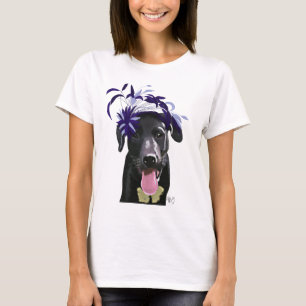 Zwarte labrador met blauwe fascinator t-shirt