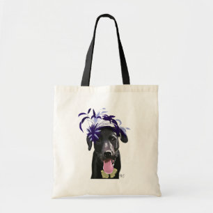 Zwarte labrador met blauwe fascinator tote bag