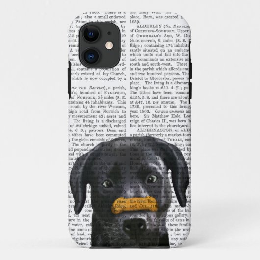 Zwarte labrador met bot op neus Case-Mate iPhone case (Achterkant)