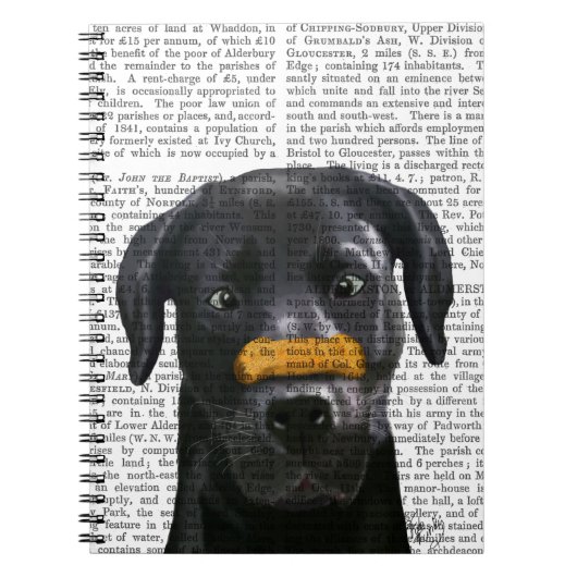Zwarte labrador met bot op neus notitieboek (Voorkant)