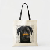 Zwarte labrador met bot op neus tote bag (Voorkant)