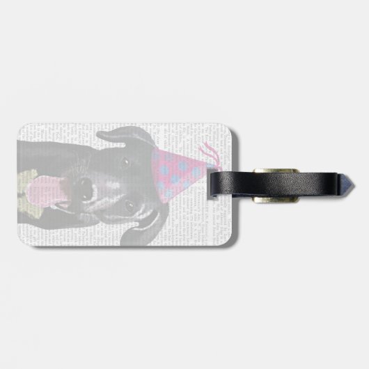 Zwarte Labrador Met Feesthoed Bagagelabel (Achterkant horizontaal)