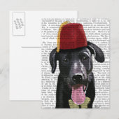 Zwarte labrador met fez briefkaart (Voorkant / Achterkant)
