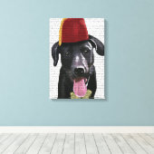 Zwarte labrador met fez canvas afdruk (Insitu (Houten vloer))