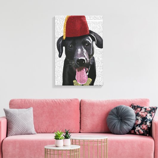 Zwarte labrador met fez canvas afdruk (Insitu (Woonkamer))