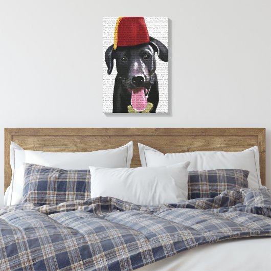 Zwarte labrador met fez canvas afdruk (Insitu (Slaapkamer))
